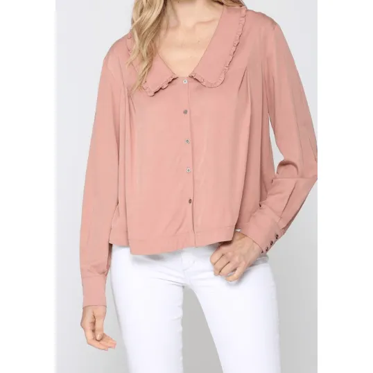 Long Sleeve Peach Collared Blouse