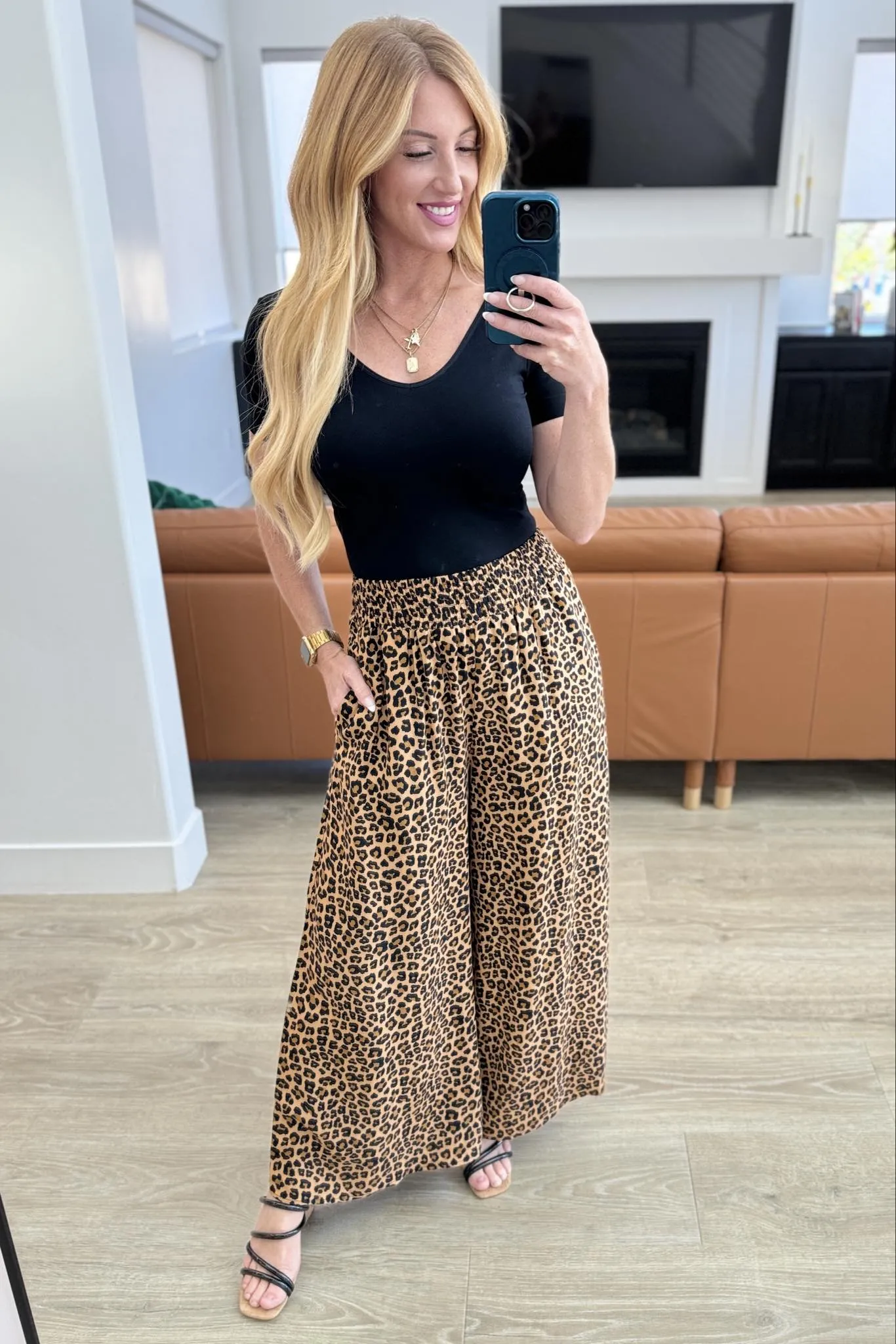 Mandy | Smocked Waist Pants | Leopard