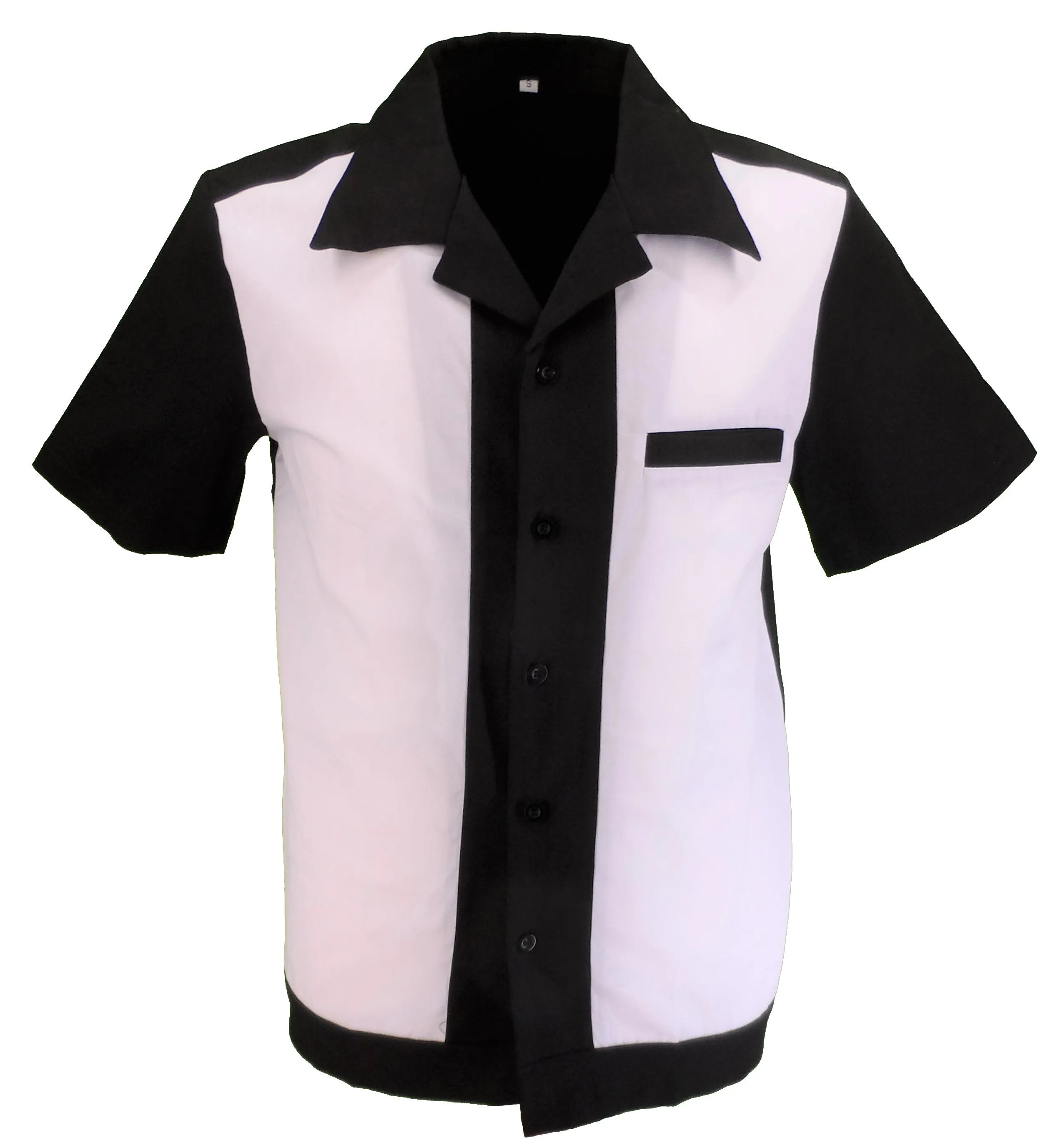 Mazeys Mens Retro White/Black 50s Rockabilly Bowling Shirts