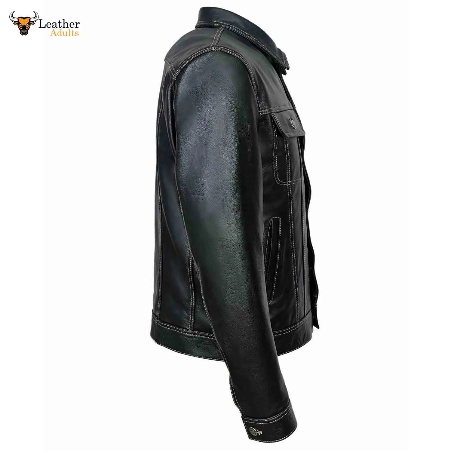 Men TRUCKER Jacket Classic Black 100% REAL Cowhide Leather Classic Style 1280