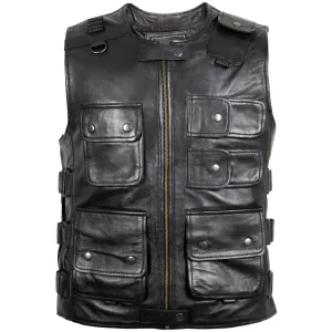 Mens Black Lightweight Leather Hunting Vest