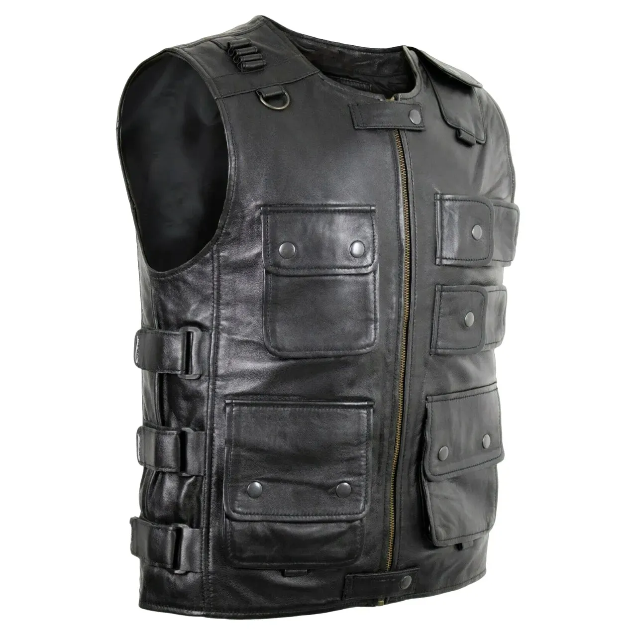 Mens Black Lightweight Leather Hunting Vest