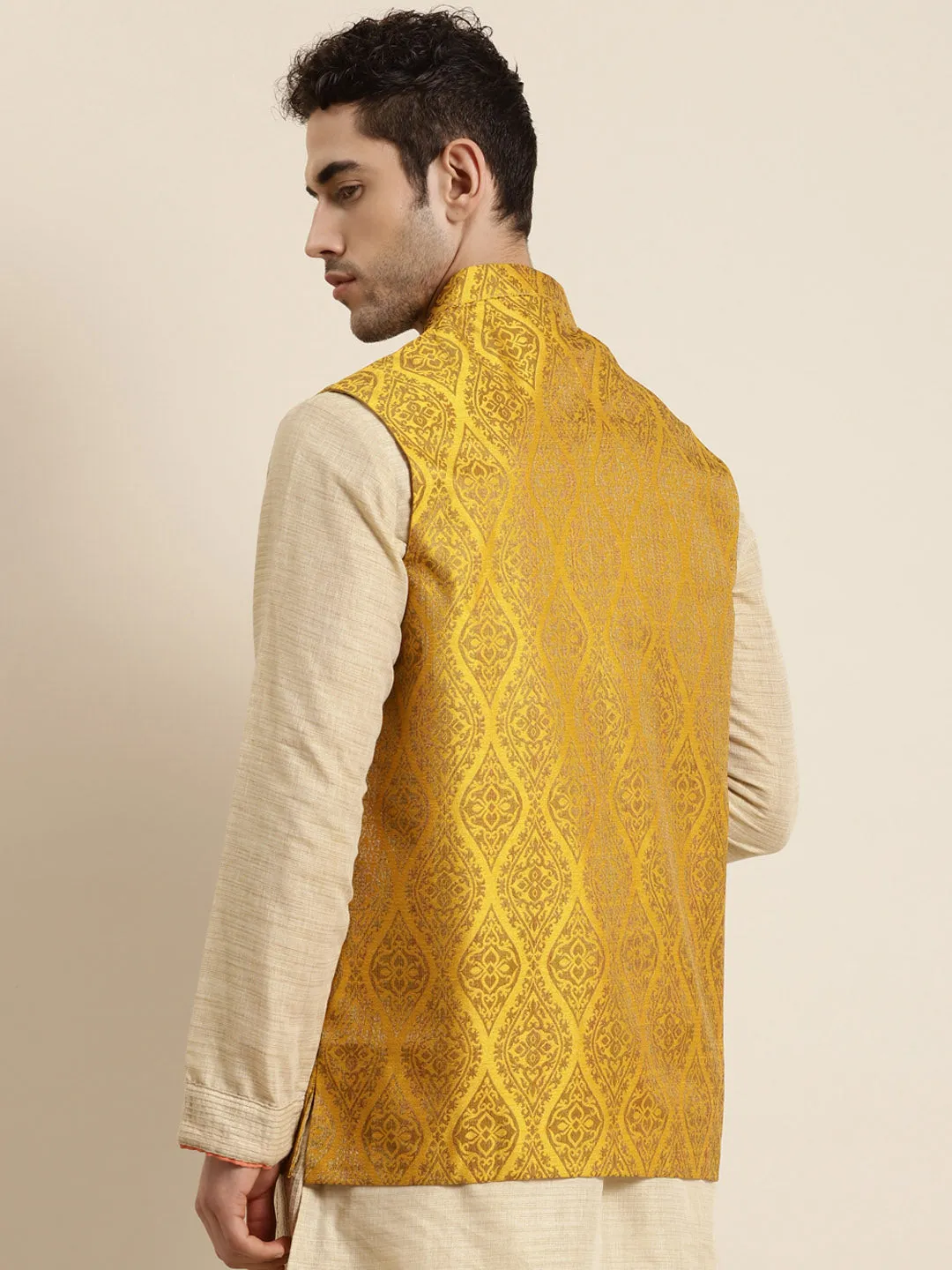 Men's Jacquard Silk Mustard & Gold Waistcoat