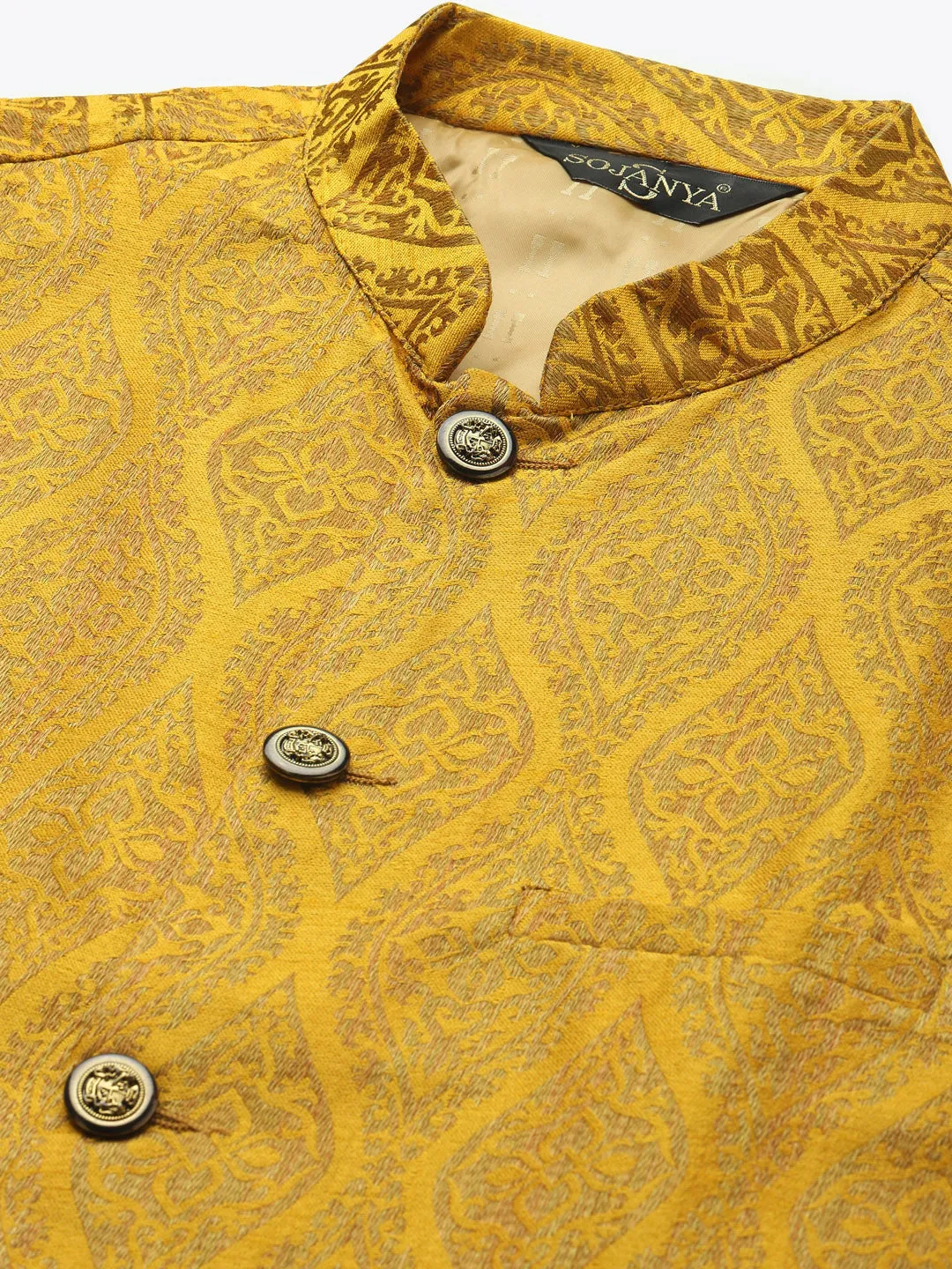 Men's Jacquard Silk Mustard & Gold Waistcoat