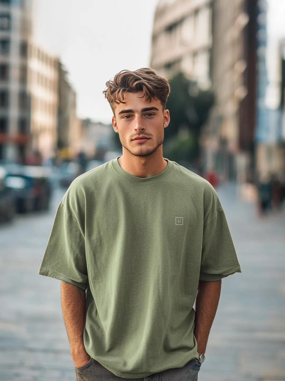 Men's Lint Green Solid Round Neck Oversized Half Sleeve Cotton T-Shirt