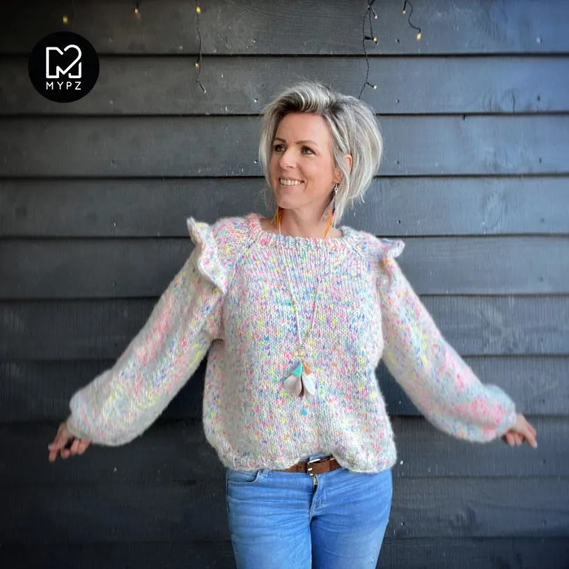 MYPZ top-down ruffle confetti sweater