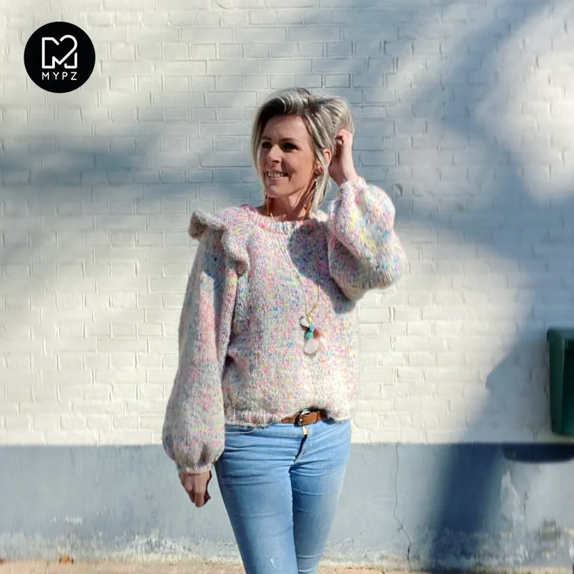 MYPZ top-down ruffle confetti sweater