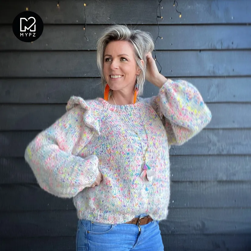 MYPZ top-down ruffle confetti sweater