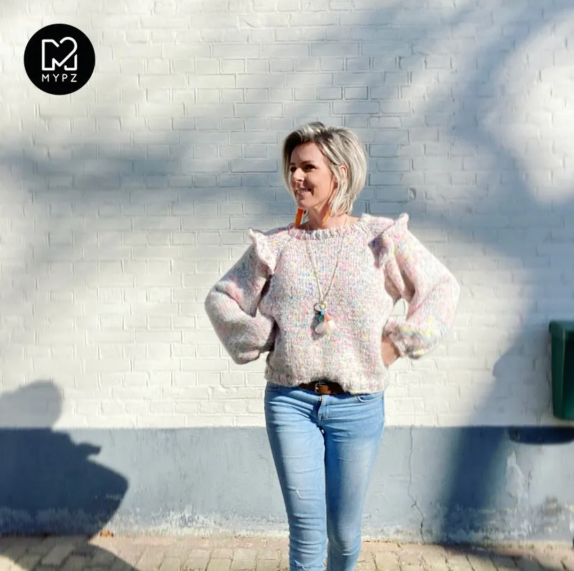 MYPZ top-down ruffle confetti sweater