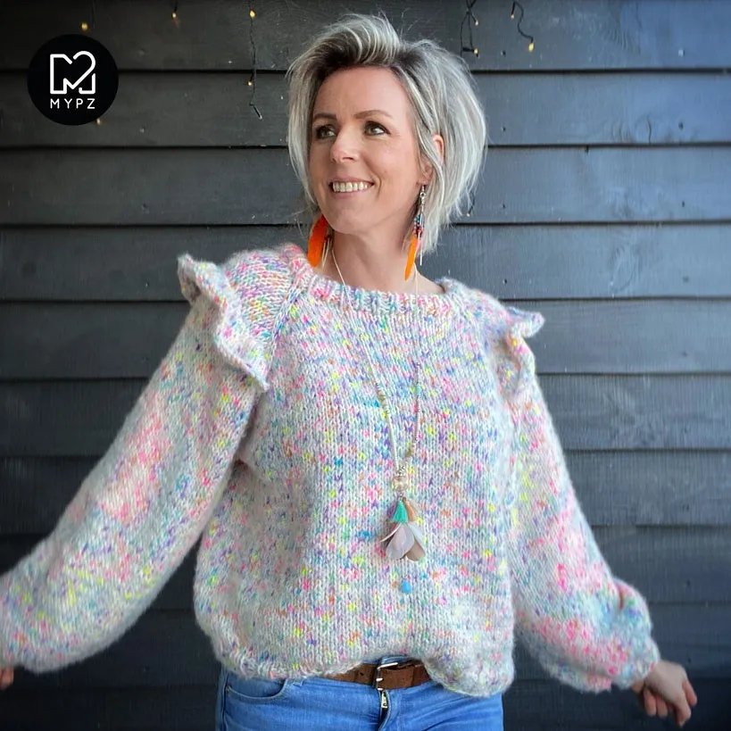 MYPZ top-down ruffle confetti sweater