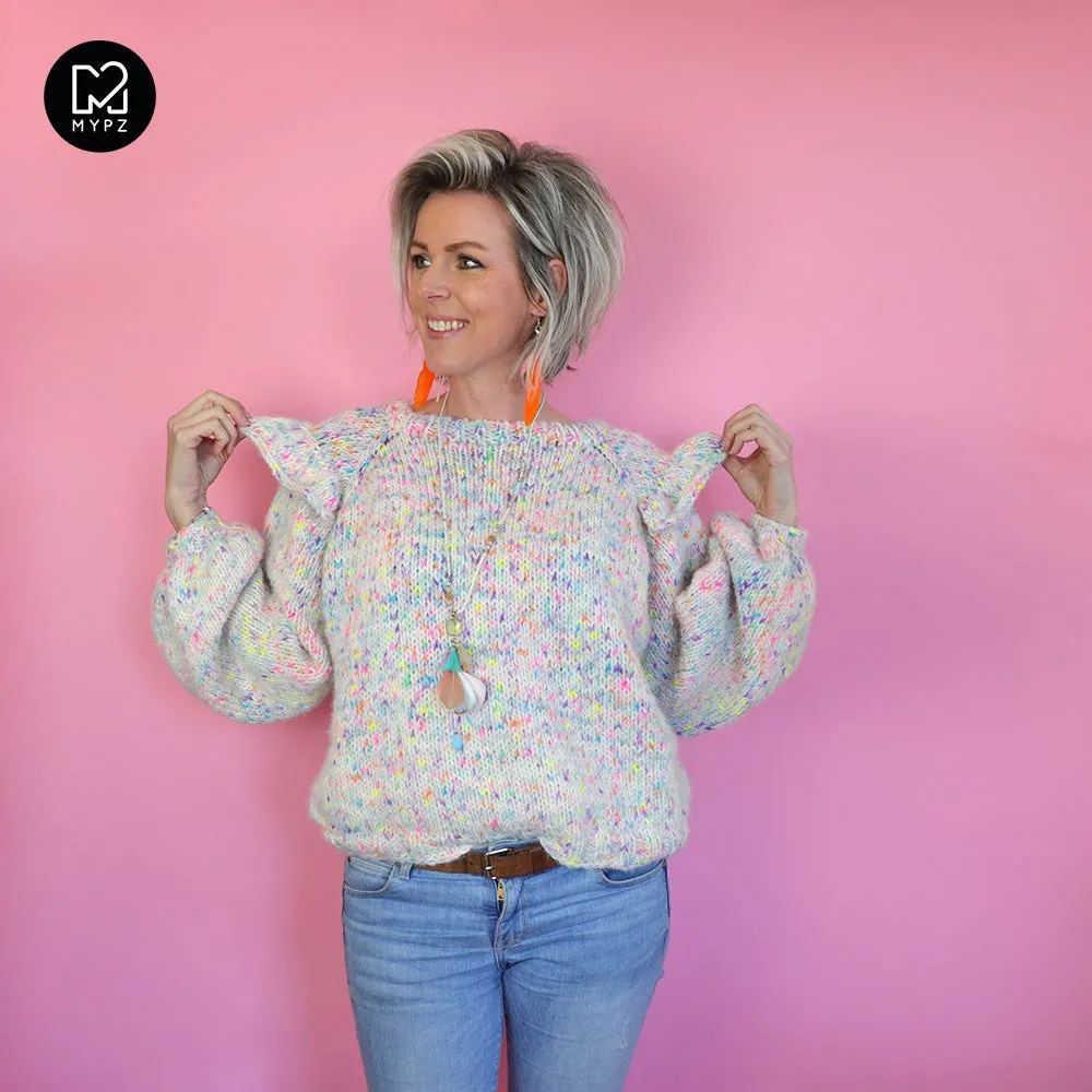 MYPZ top-down ruffle confetti sweater