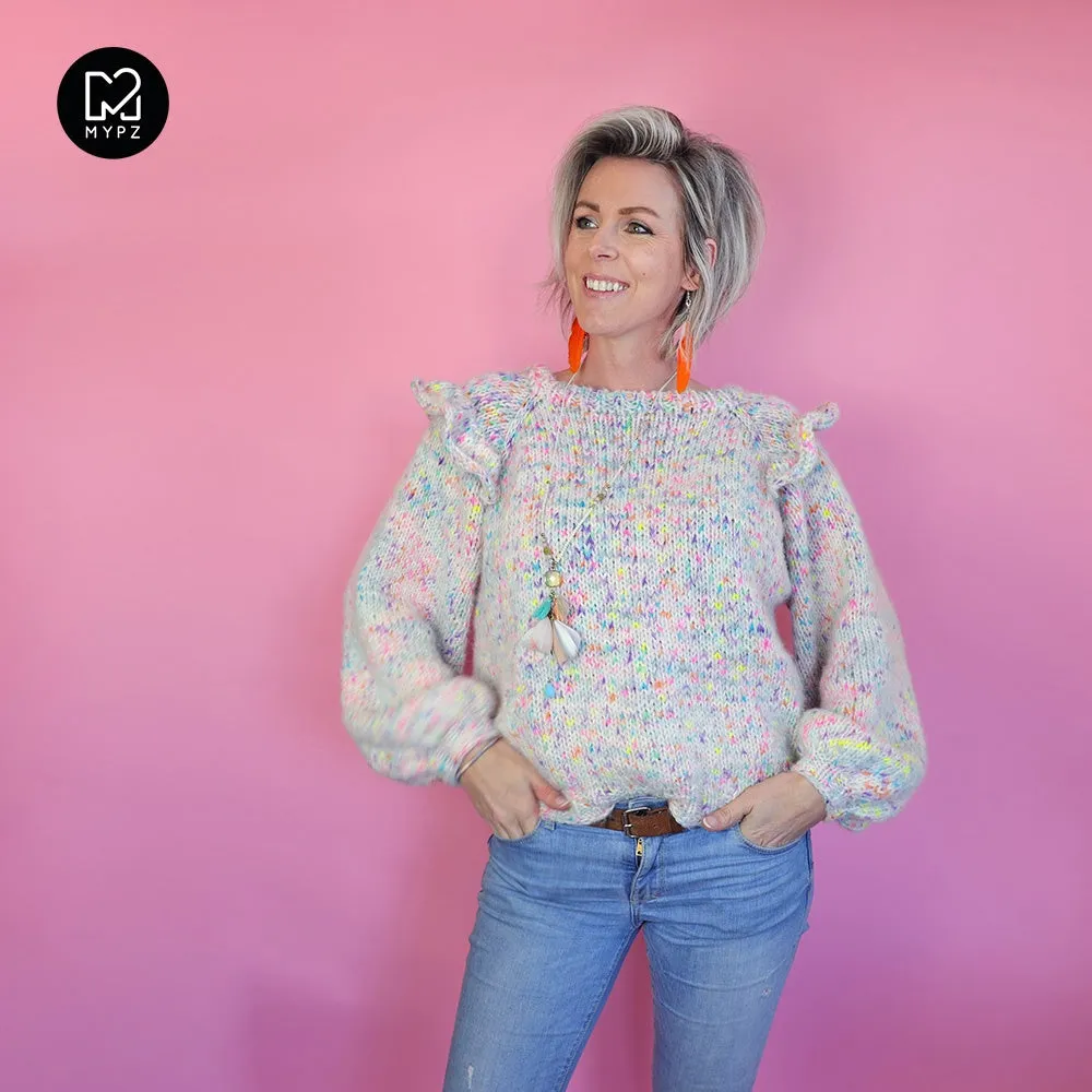 MYPZ top-down ruffle confetti sweater