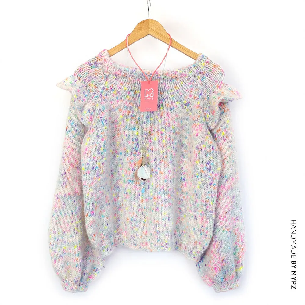 MYPZ top-down ruffle confetti sweater