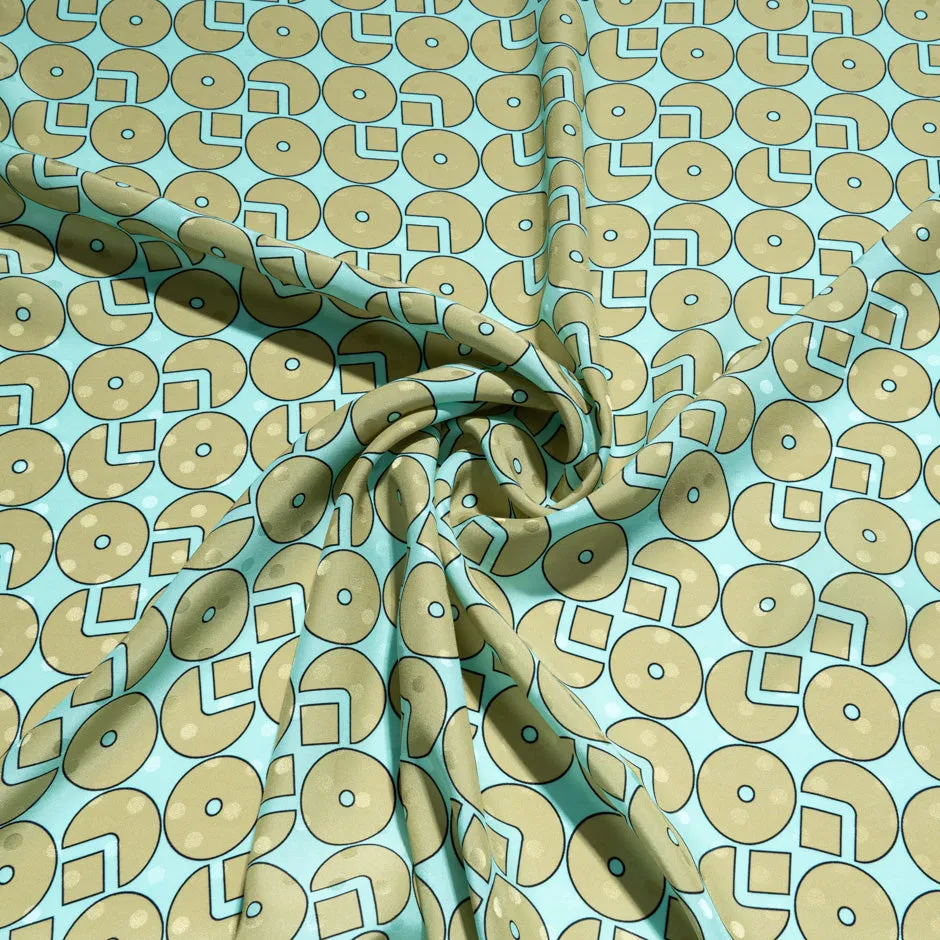 Olive & Aqua Geometric Printed Silk Jacquard (A 2.60m Piece)