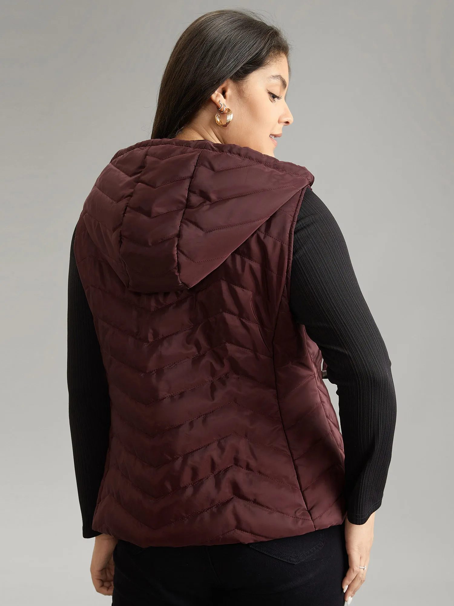 Padded Hooded Drawstring Quilted Vest