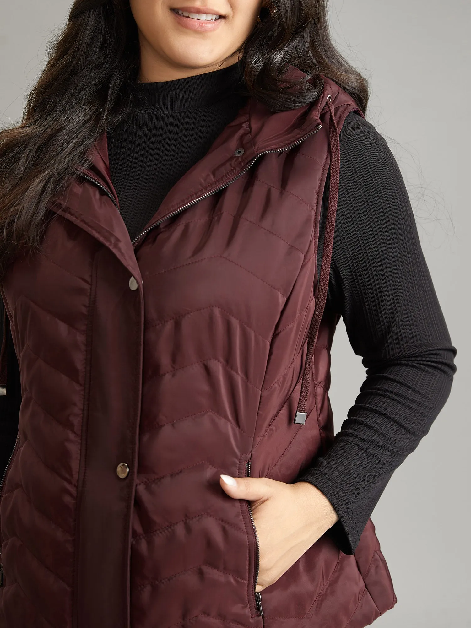 Padded Hooded Drawstring Quilted Vest