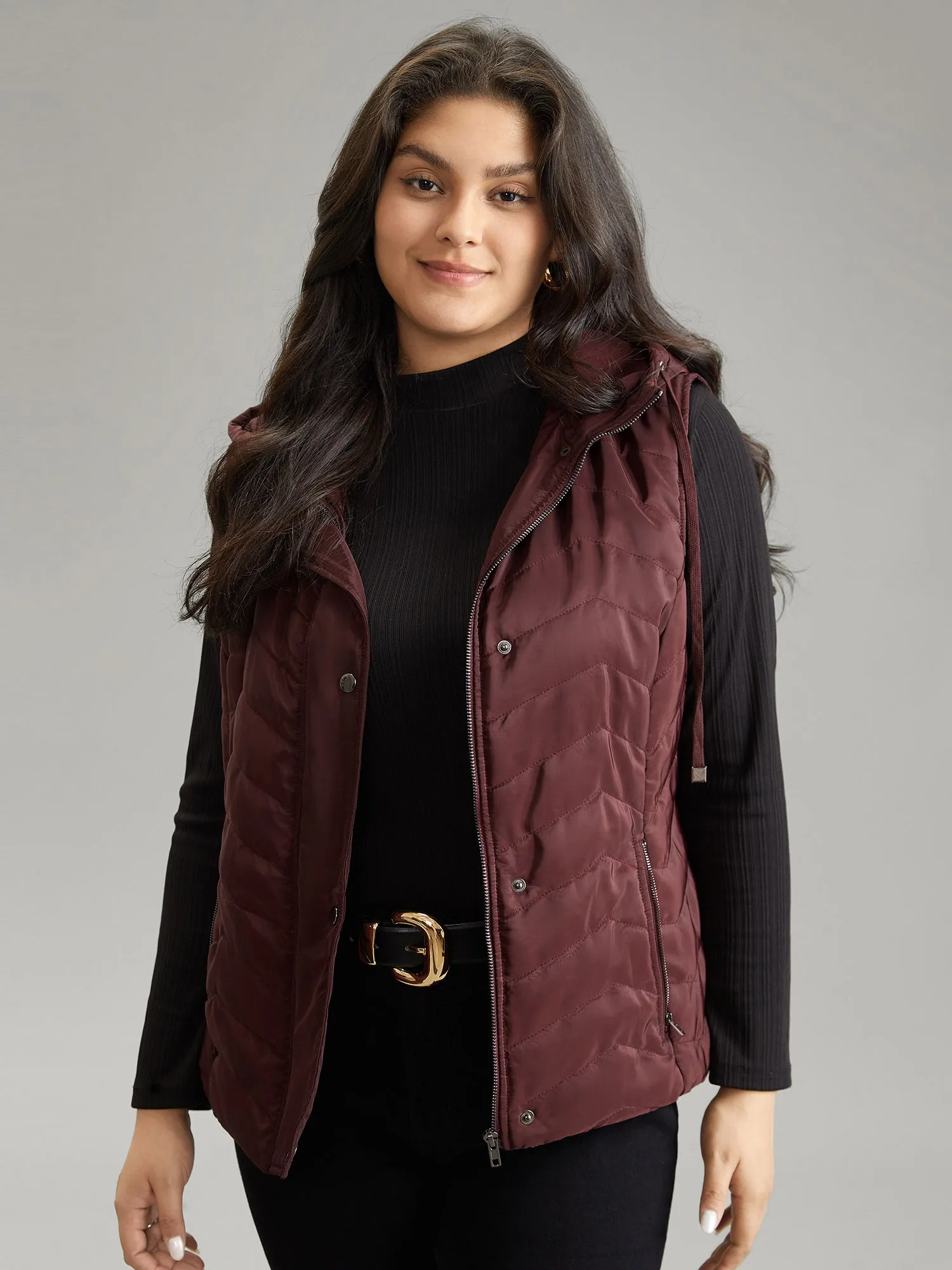 Padded Hooded Drawstring Quilted Vest