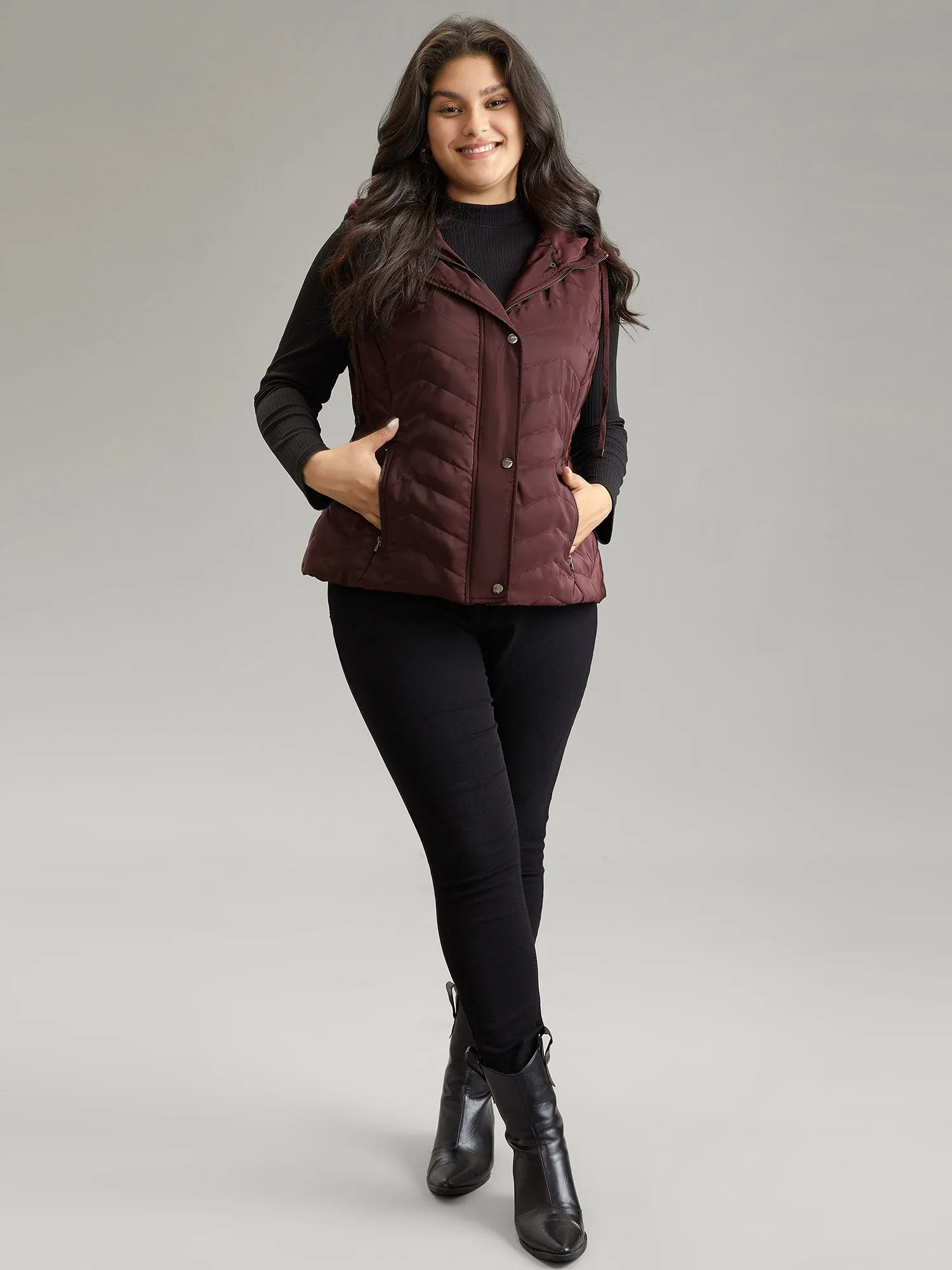 Padded Hooded Drawstring Quilted Vest