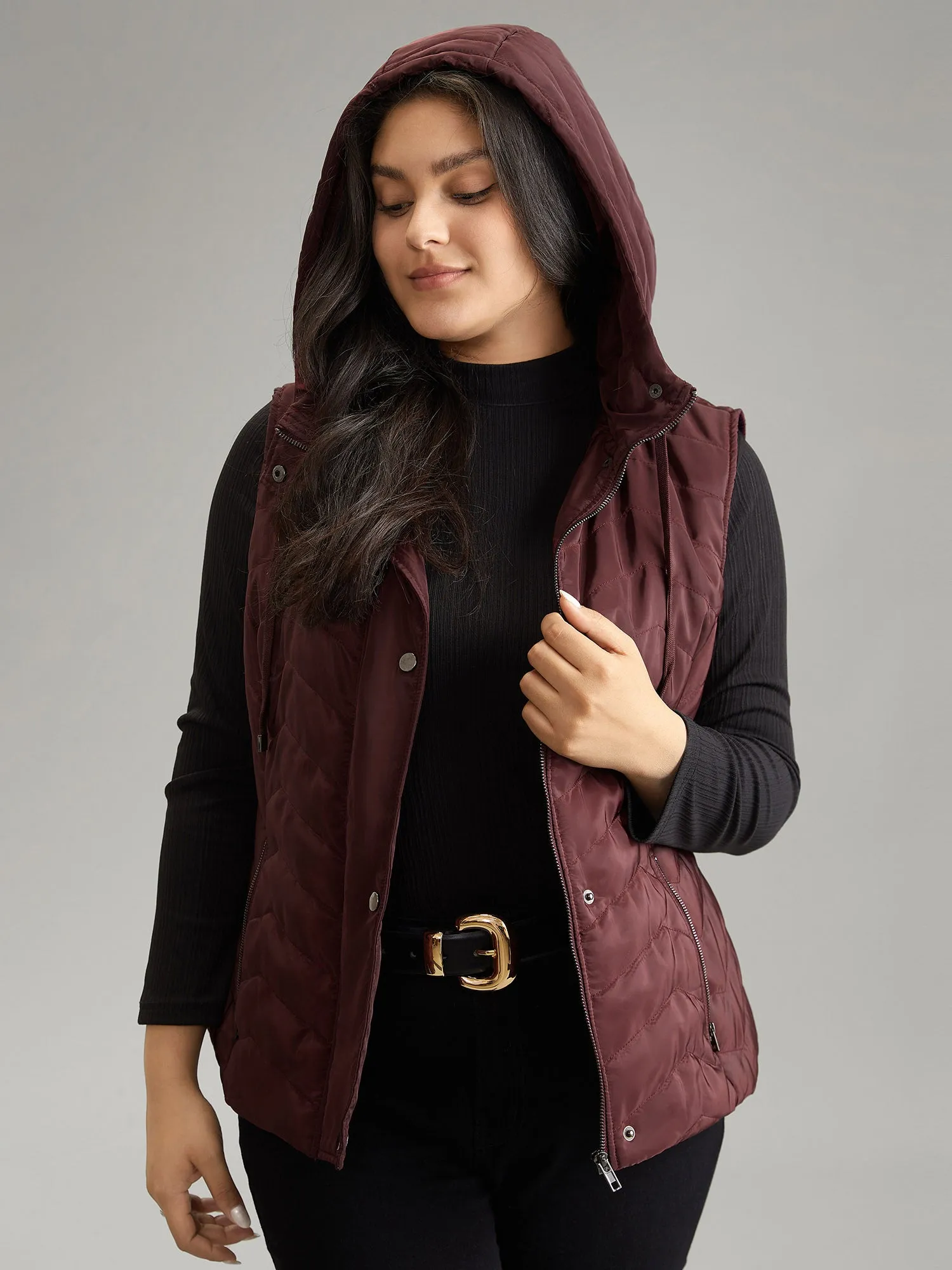 Padded Hooded Drawstring Quilted Vest