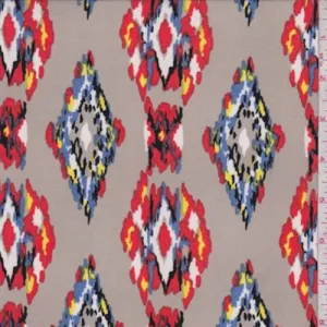 Pale Taupe/Orange Ikat Diamond Nylon Knit Fabric