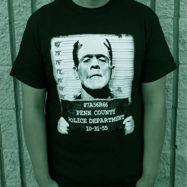 Pins & Bones Frankenstein Shirt, Frankenstein Mug Shot, Classic Monster T Shirt, Black Graphic Tee