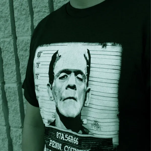 Pins & Bones Frankenstein Shirt, Frankenstein Mug Shot, Classic Monster T Shirt, Black Graphic Tee