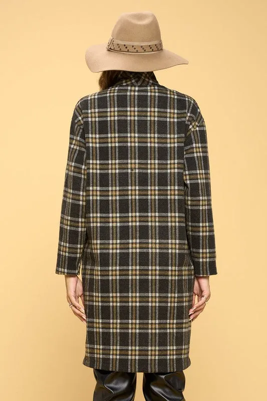 Plaid Coat with Buttons and Pockets