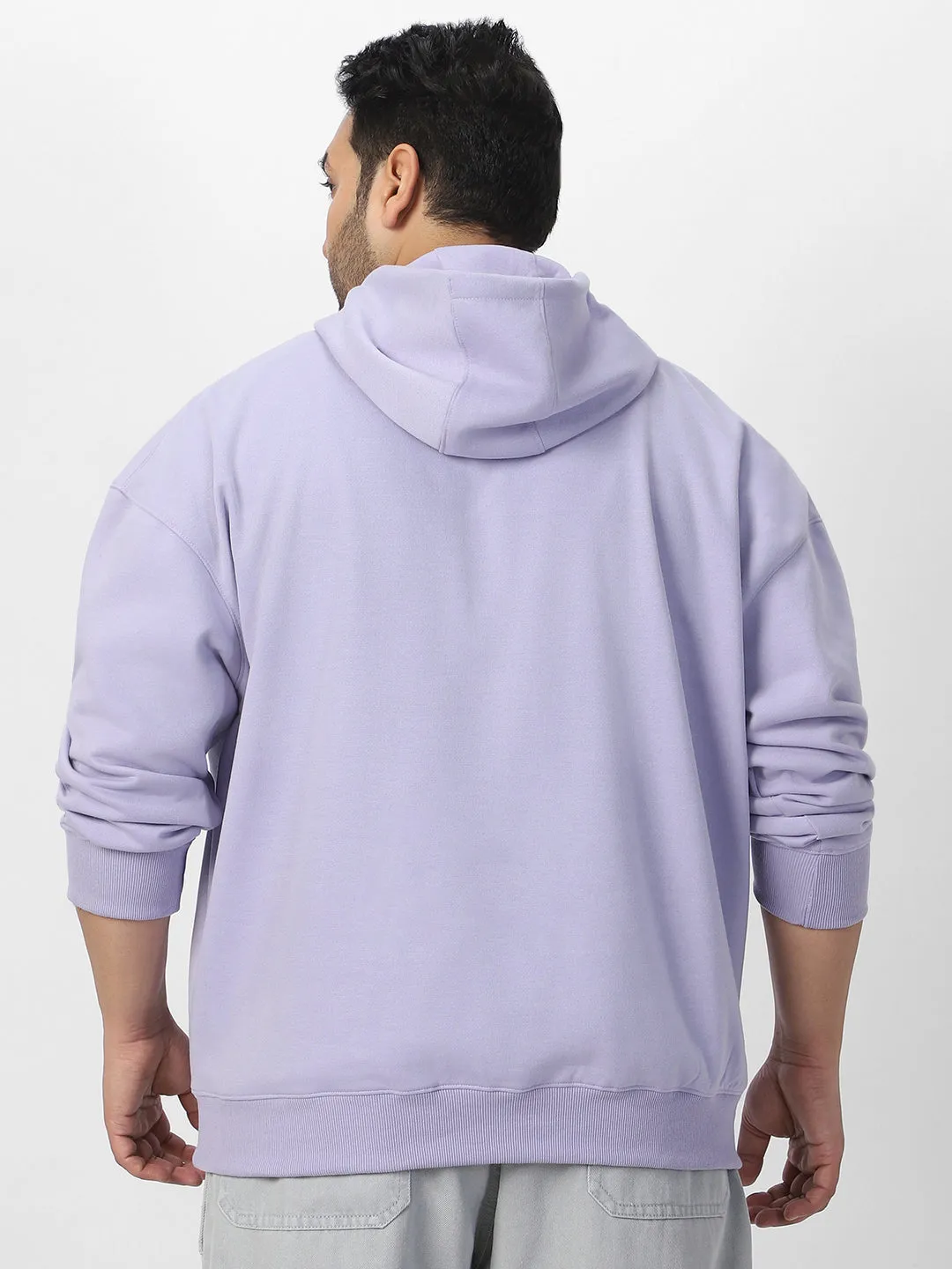 Plus Men's Purple Heather Cotton Solid Oversized Hooded Neck Sweatshirt