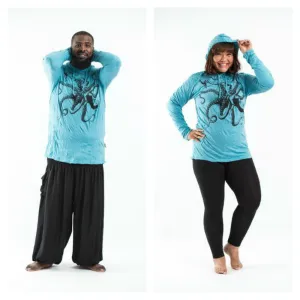 Plus Size Sure Design Unisex Octopus Hoodie Turquoise