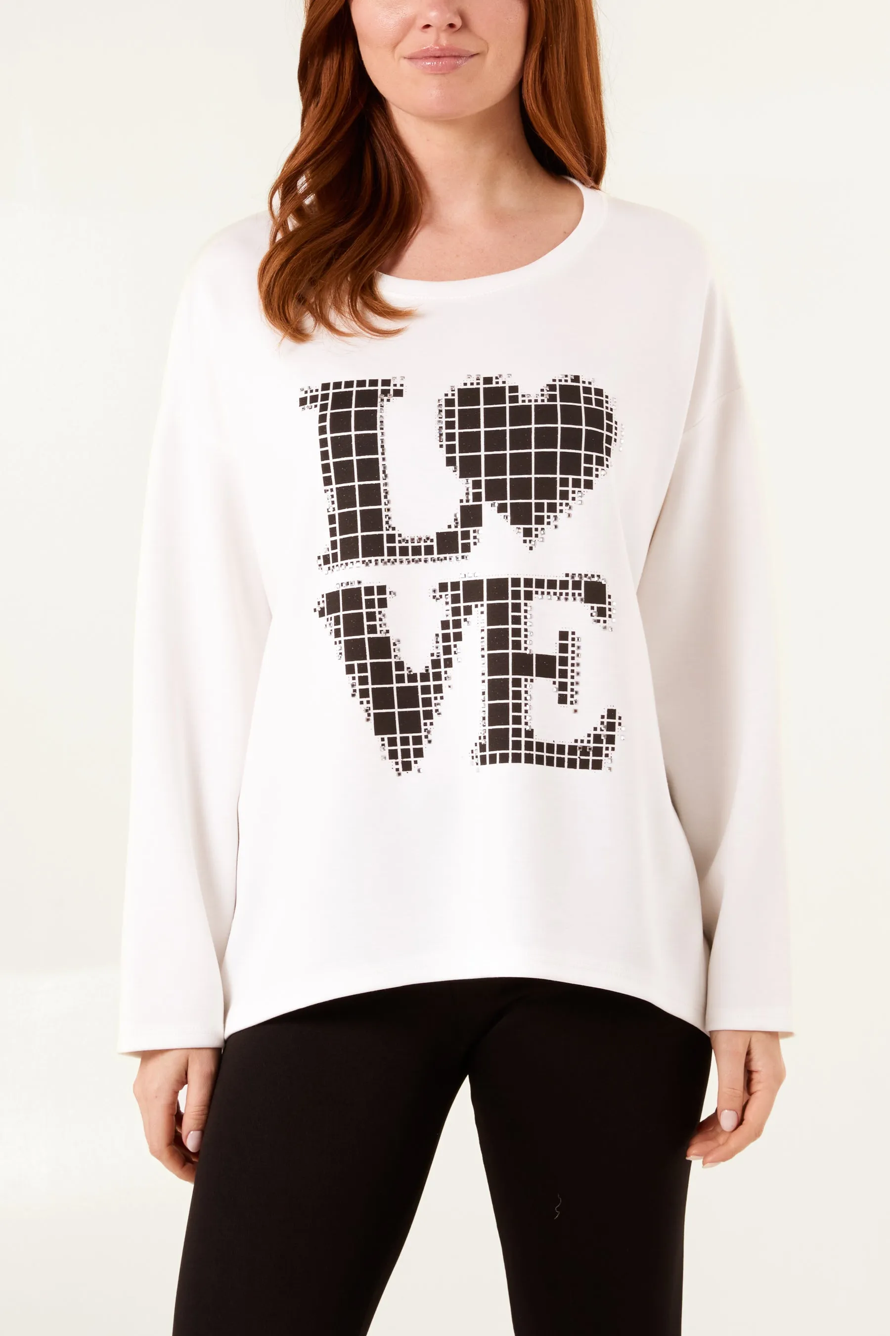 "Love" Diamante Soft Touch Sweat Top