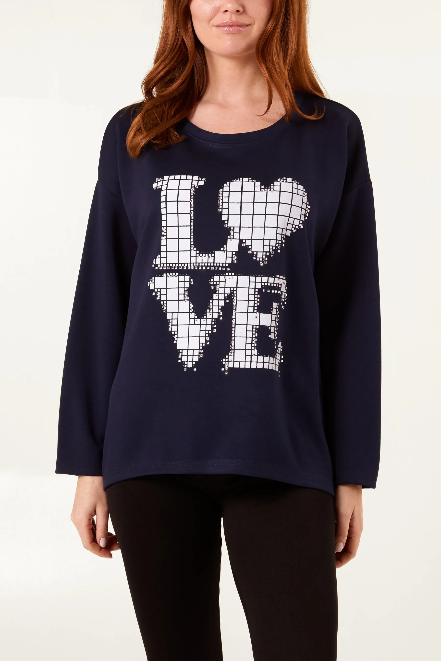 "Love" Diamante Soft Touch Sweat Top