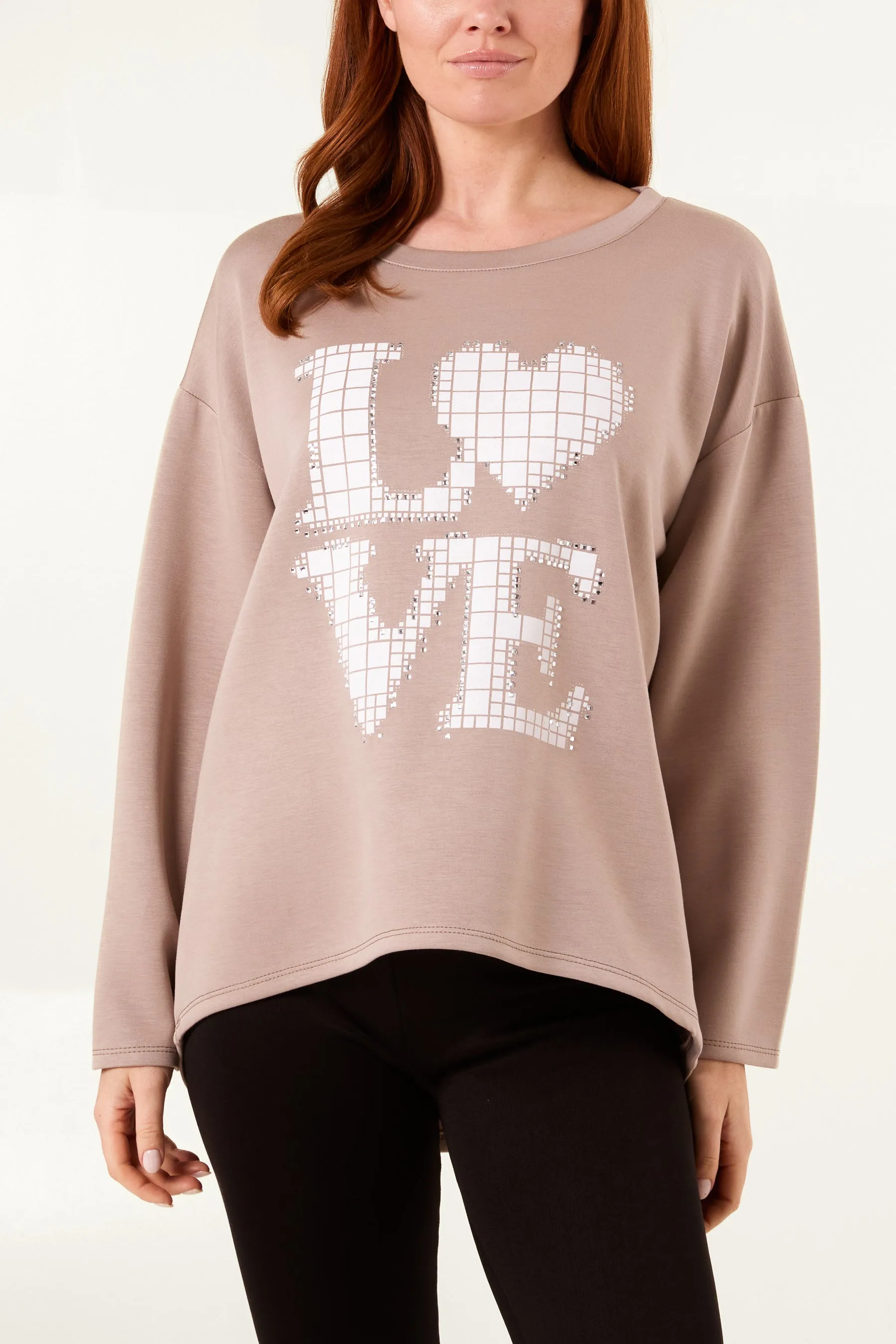 "Love" Diamante Soft Touch Sweat Top