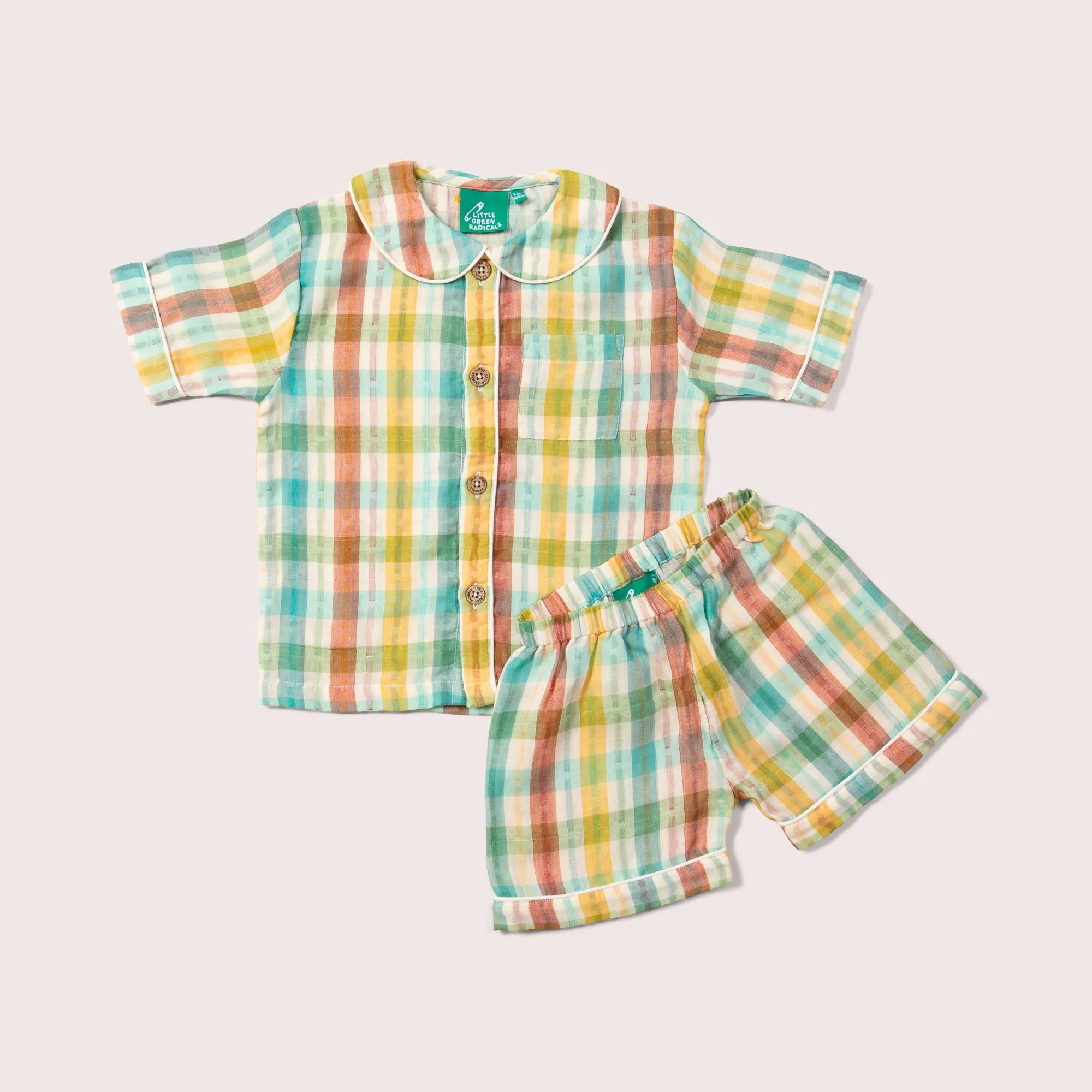 Rainbow Double Cloth Button Through Pyjamas Short Set