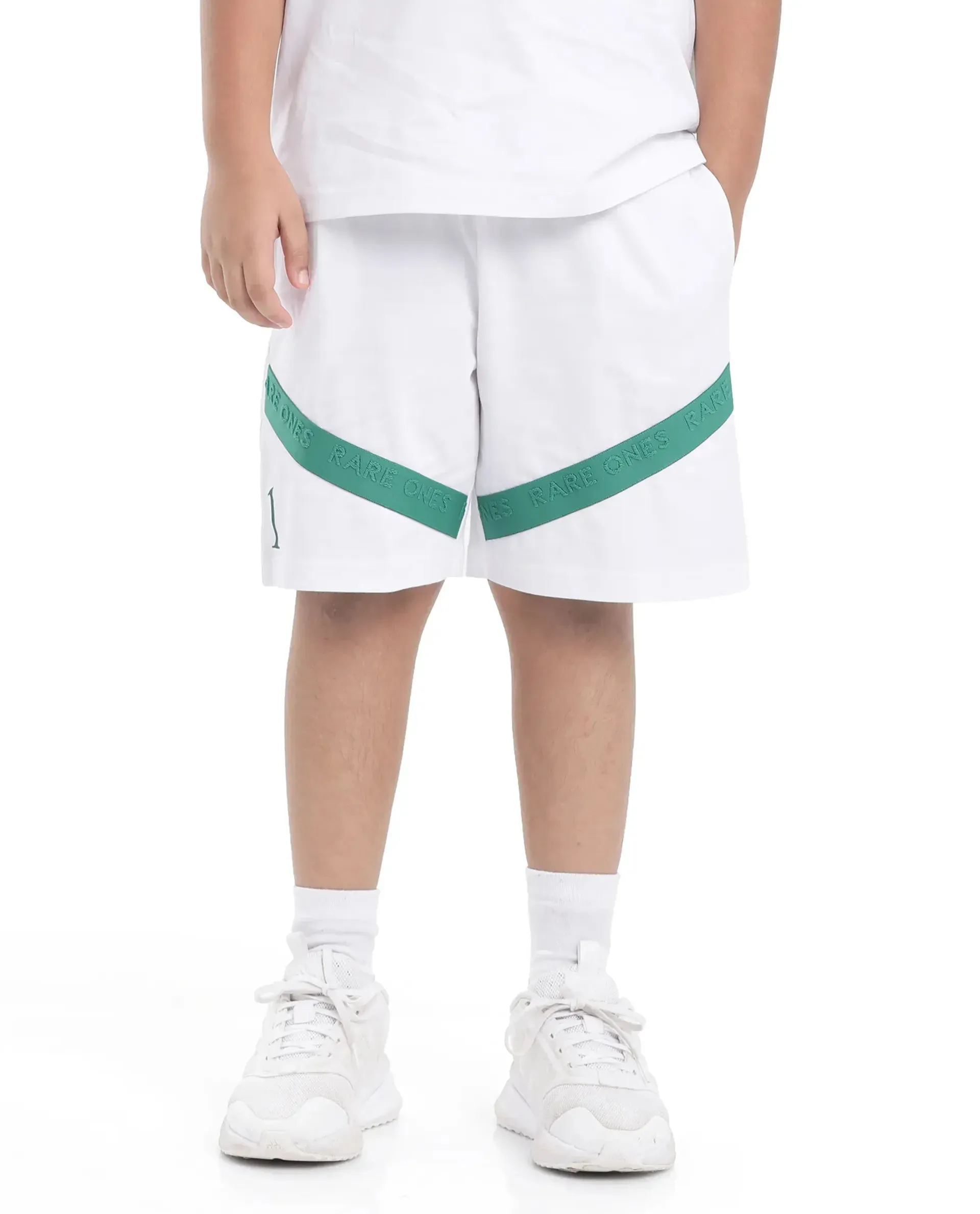 Rare Ones Kids Kam White Cotton Pigment Print Shorts