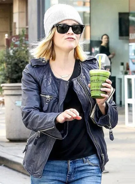 Reese Witherspoon Black Leather Jacket