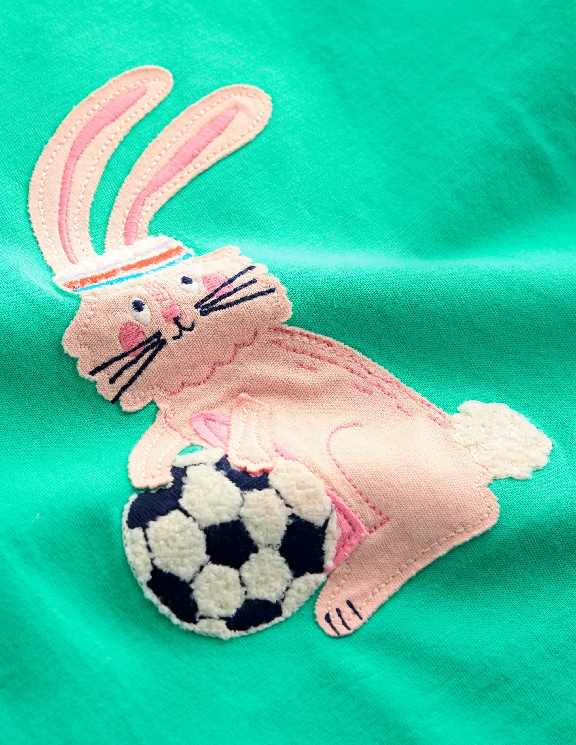 Short Sleeve Applique T-shirt-Turquoise Blue Bunny