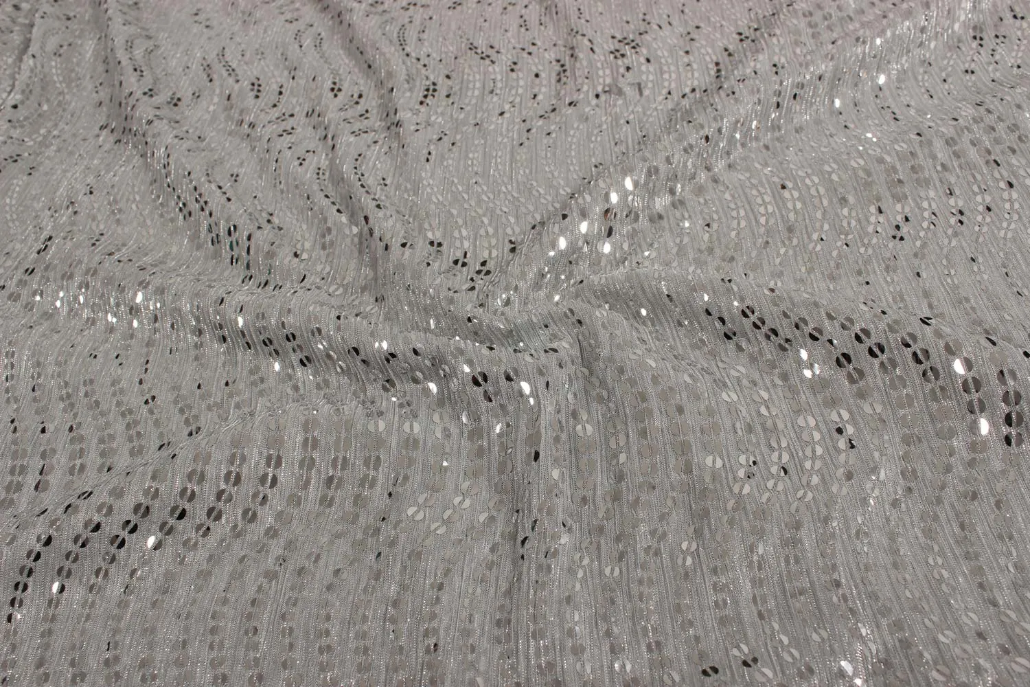 Silver Grey Lurex Pleated Knitted Fabric