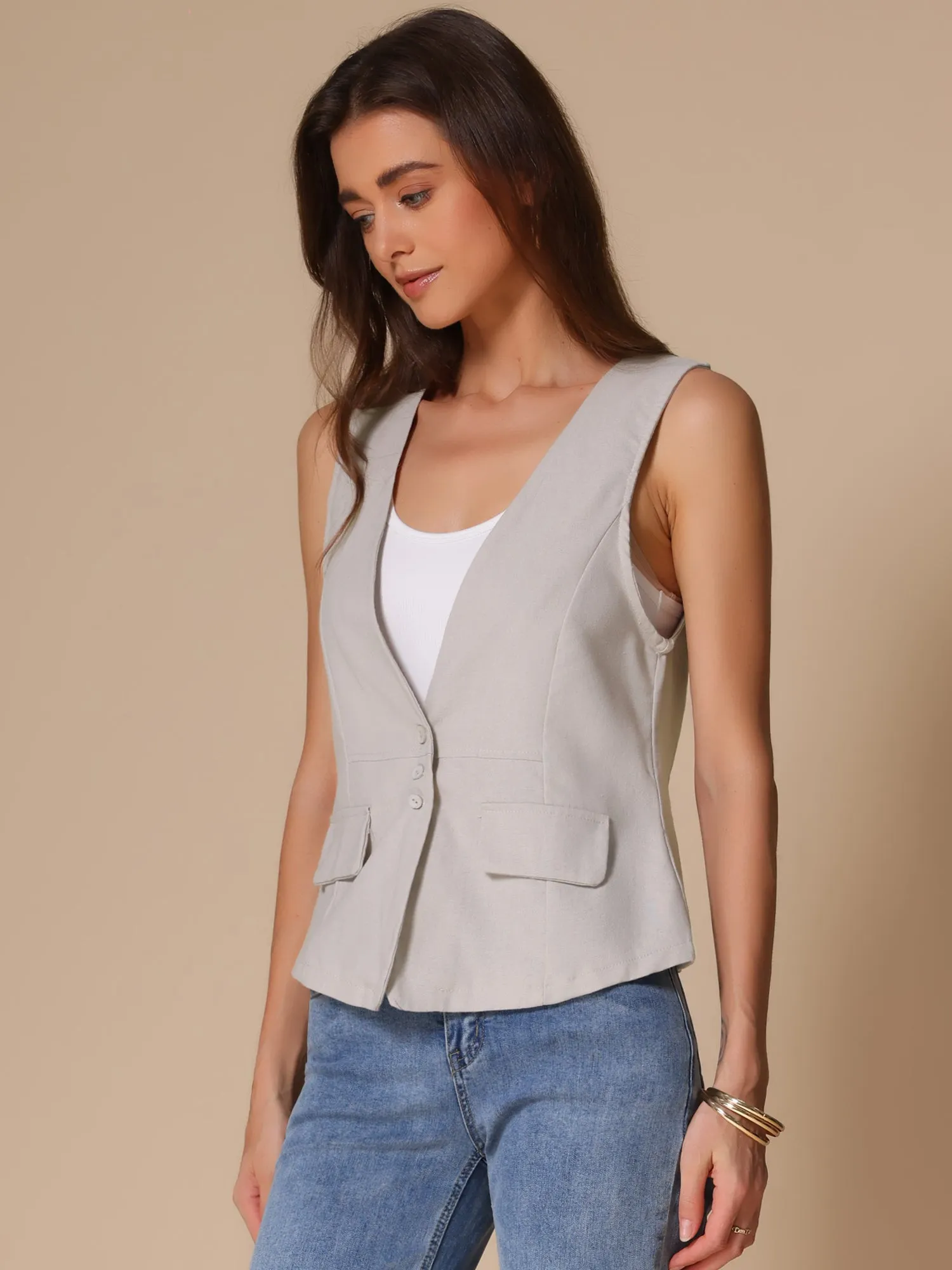 Sleeveless Lightweight Waistcoat Linen Vest