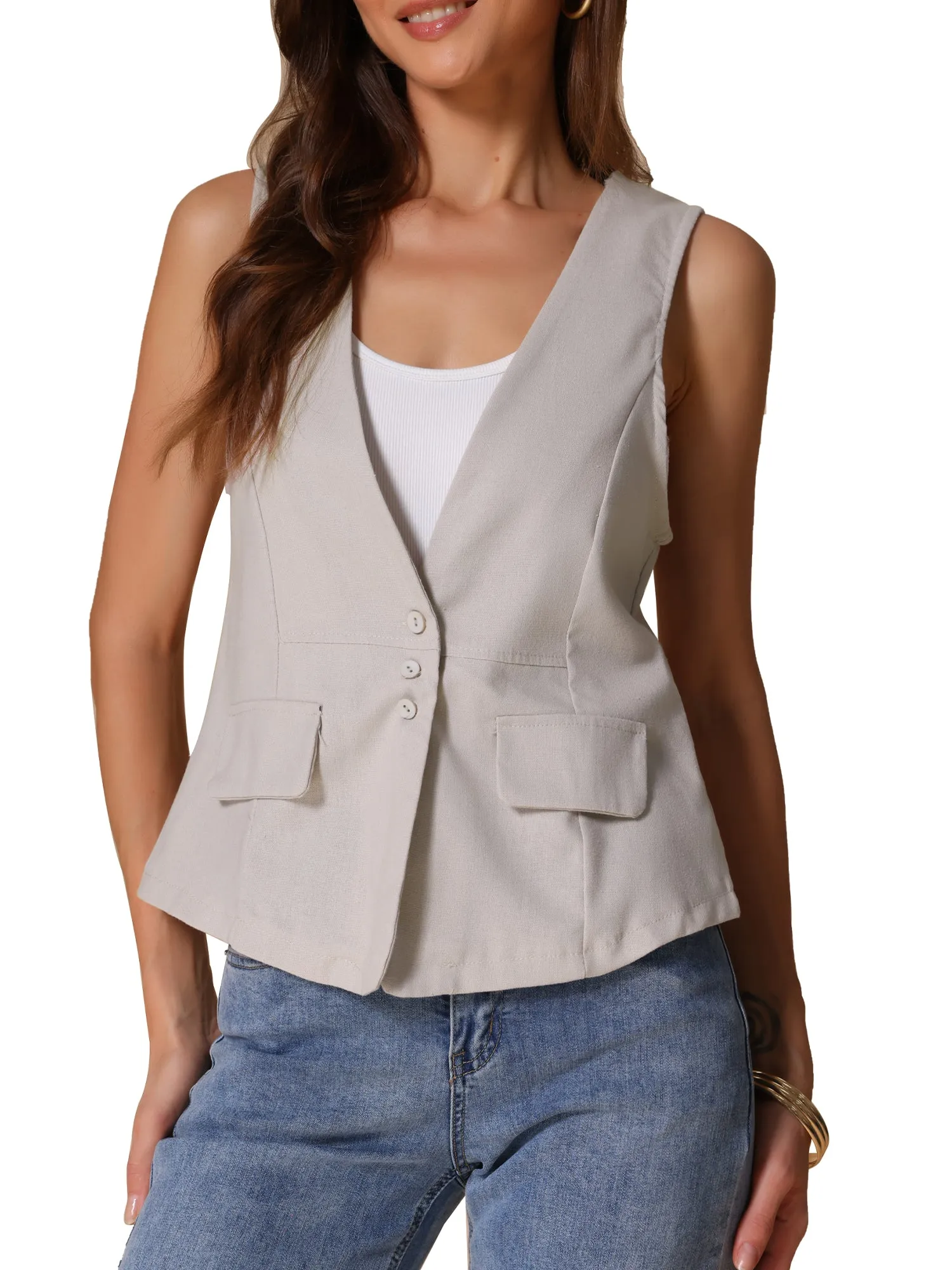 Sleeveless Lightweight Waistcoat Linen Vest