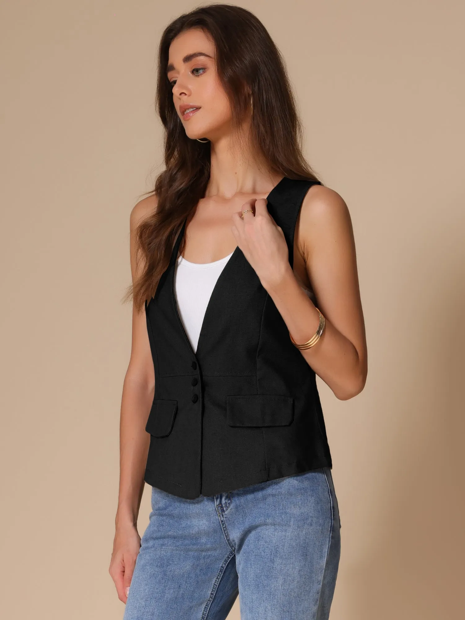 Sleeveless Lightweight Waistcoat Linen Vest