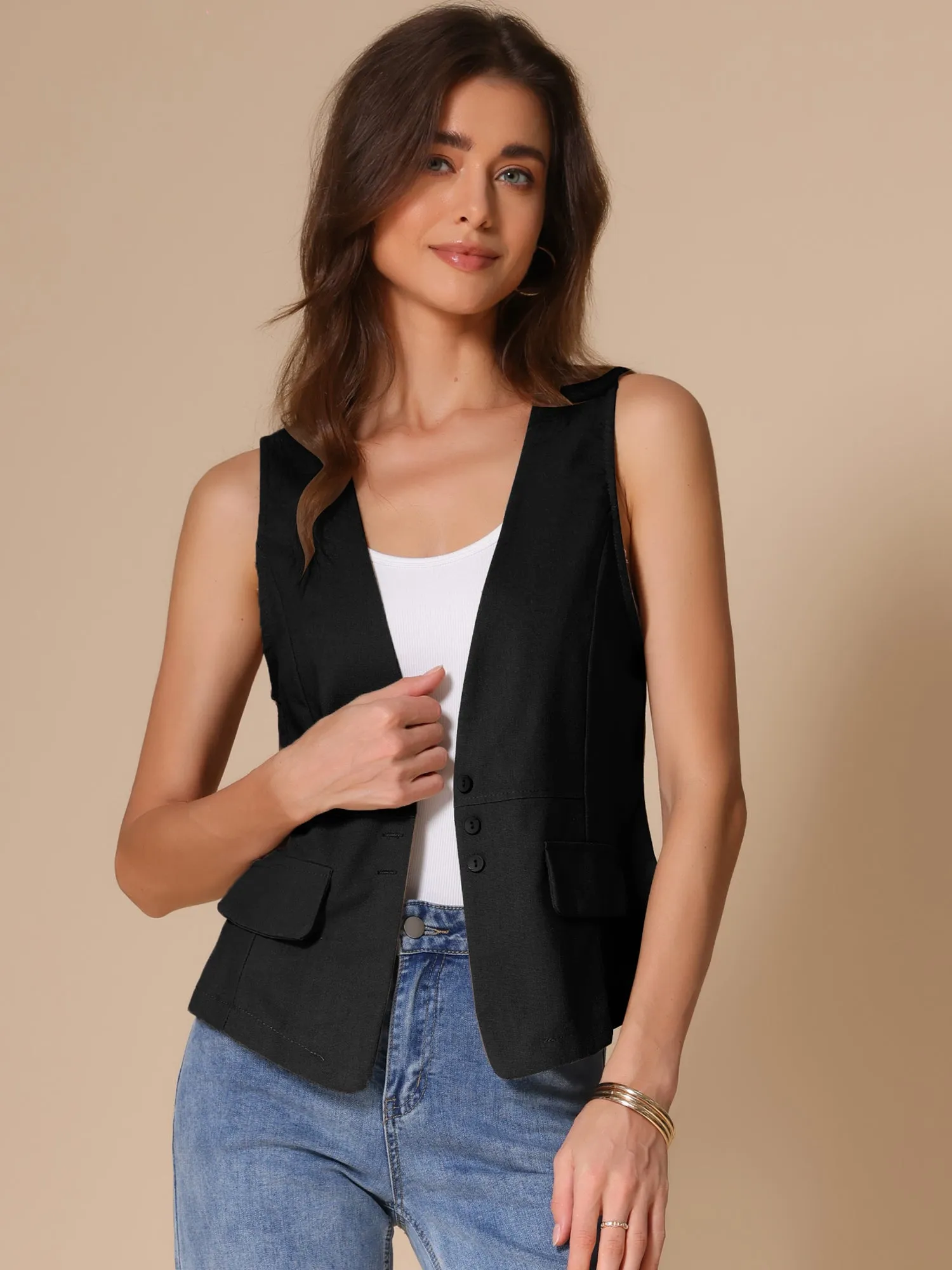 Sleeveless Lightweight Waistcoat Linen Vest