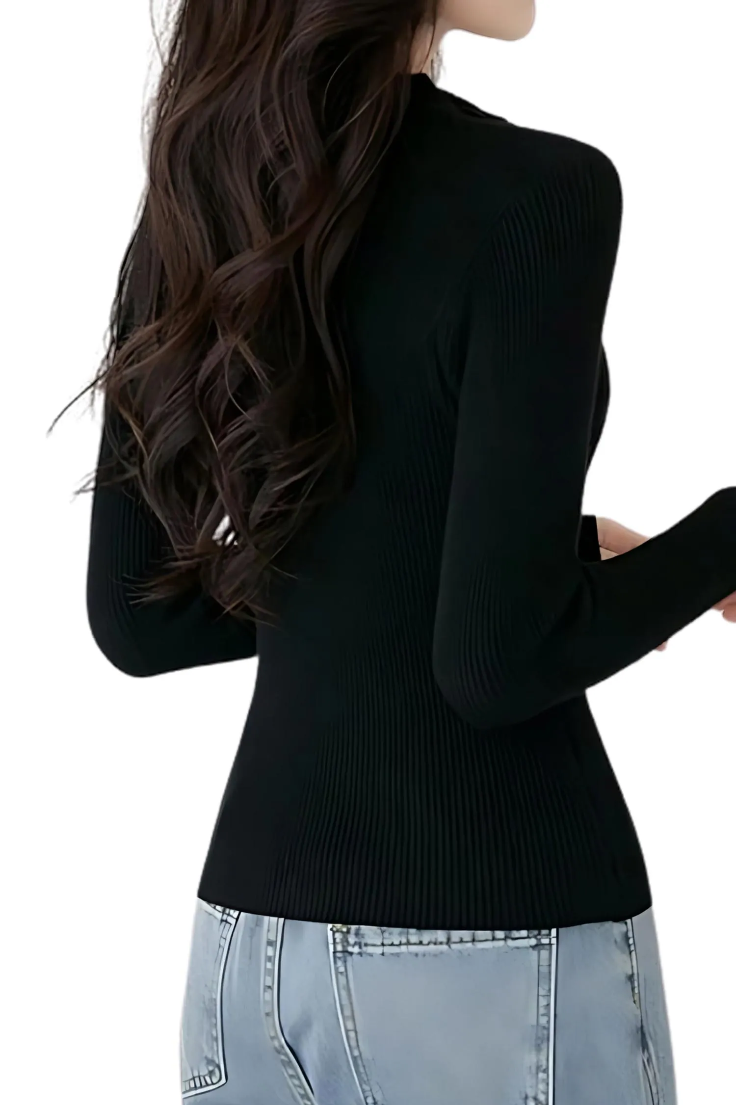 Solid Ribbed Knit Quarter-Zip Pullover - U-Modest