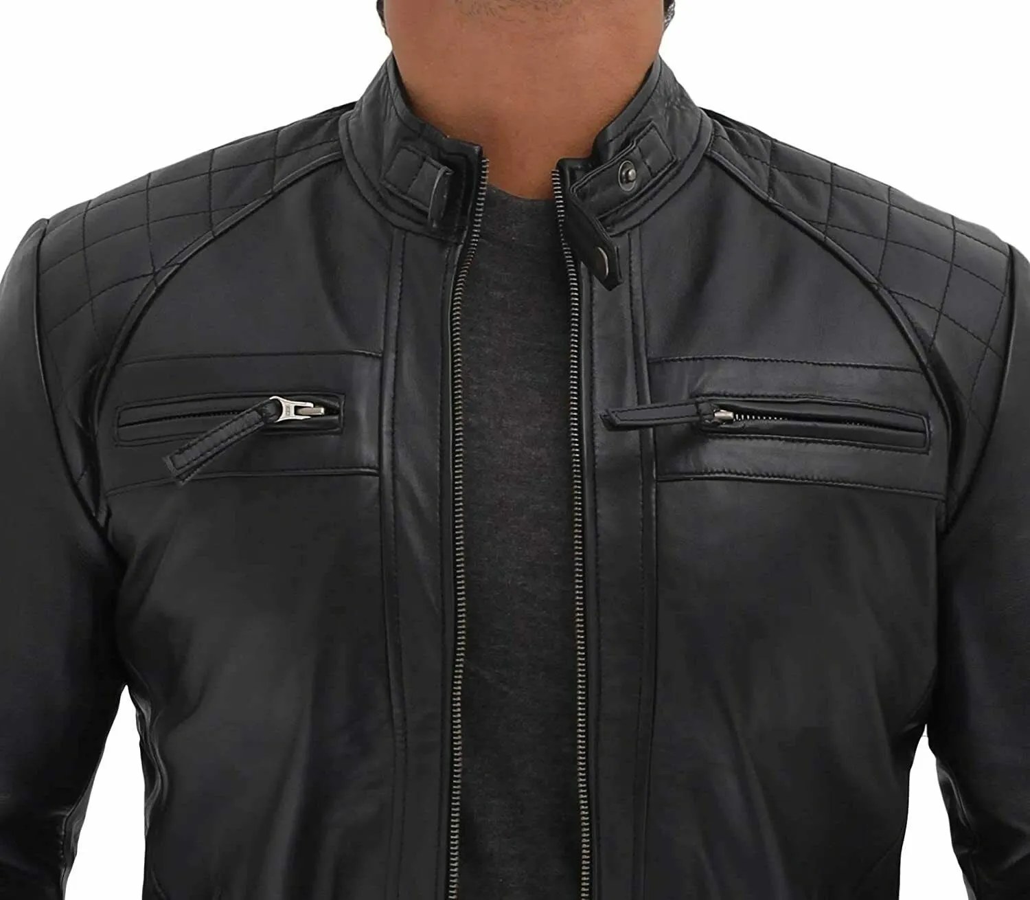 Spine Spark Men's Black Trendy Slim Fit Biker Leather Jacket