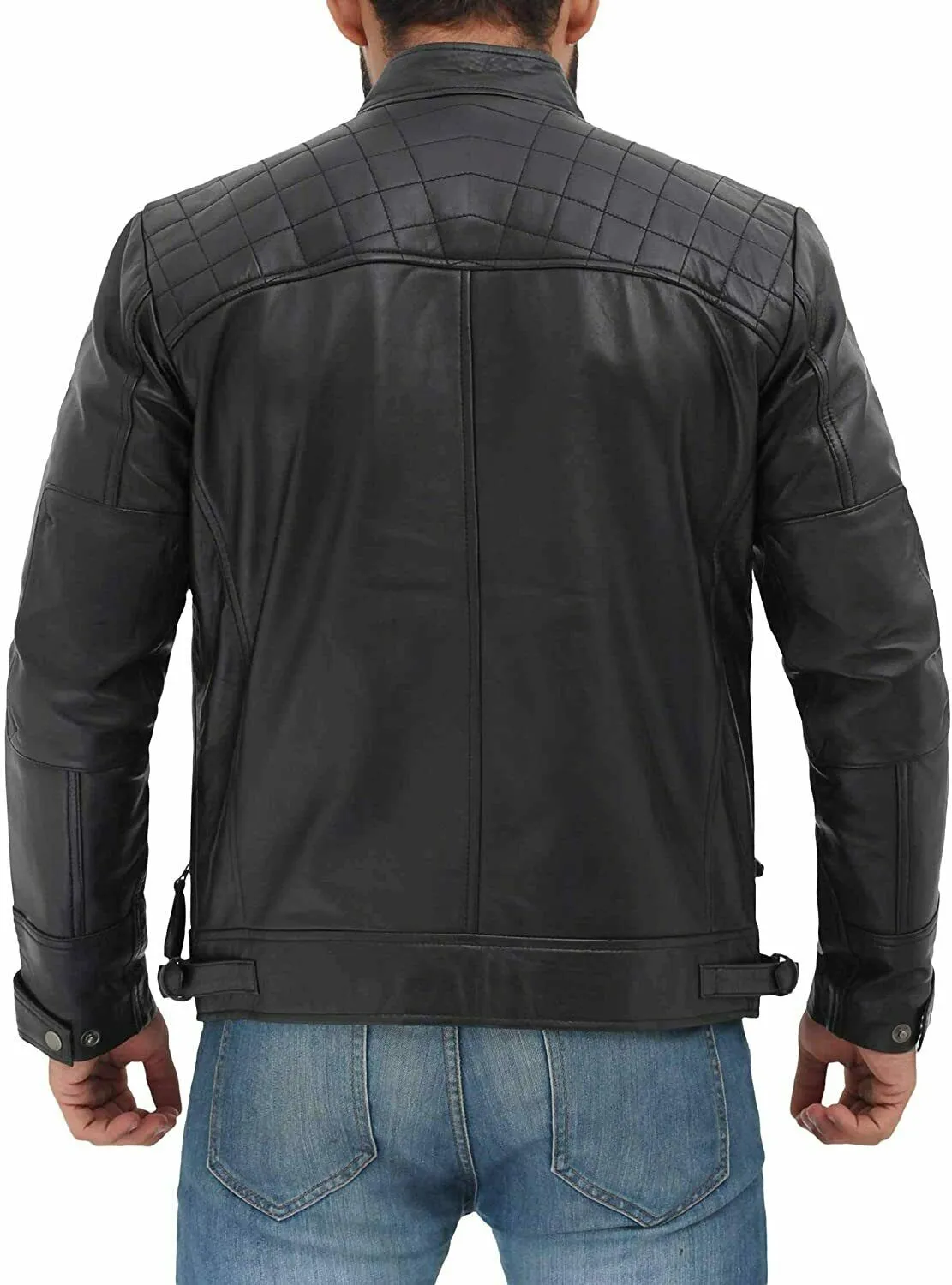 Spine Spark Men's Black Trendy Slim Fit Biker Leather Jacket