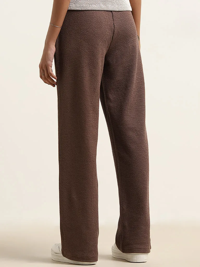 Studiofit Dark Brown Textured High-Rise Track Pants