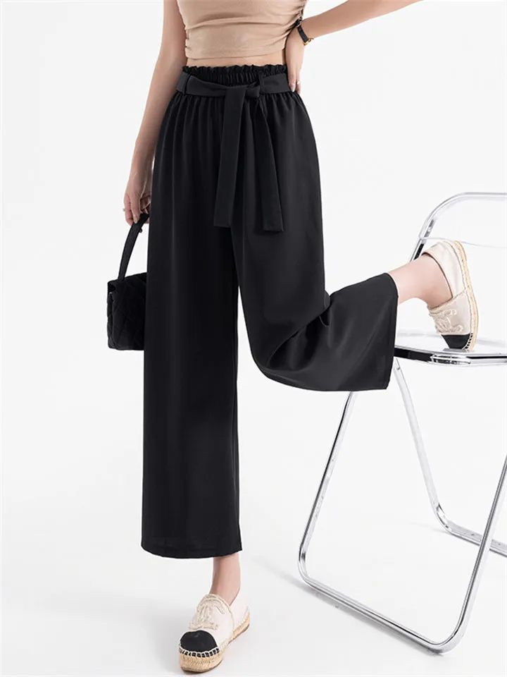 Summer Breathable Chiffon Female Lace Up Straight-Leg Pants