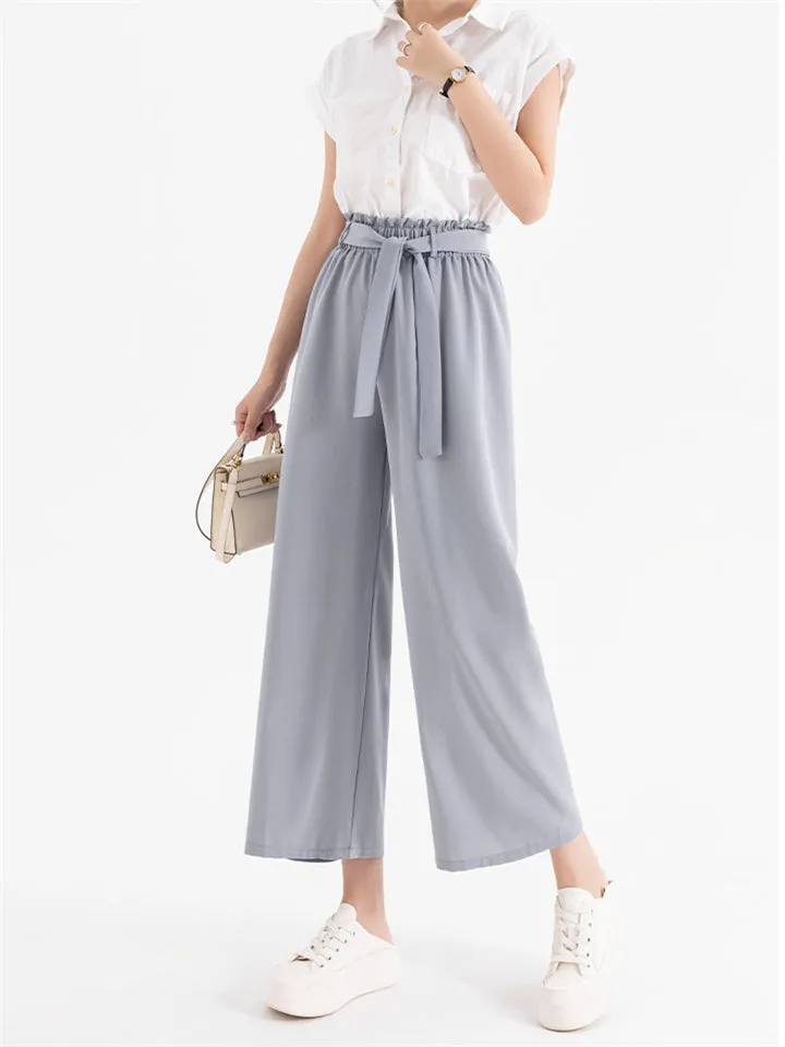 Summer Breathable Chiffon Female Lace Up Straight-Leg Pants