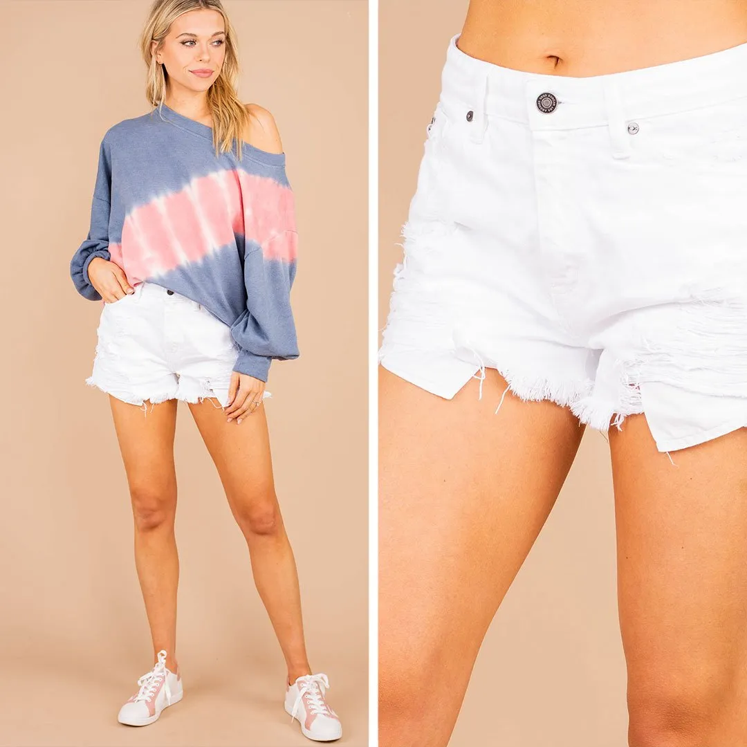 Summertime Adventures White Distressed Shorts