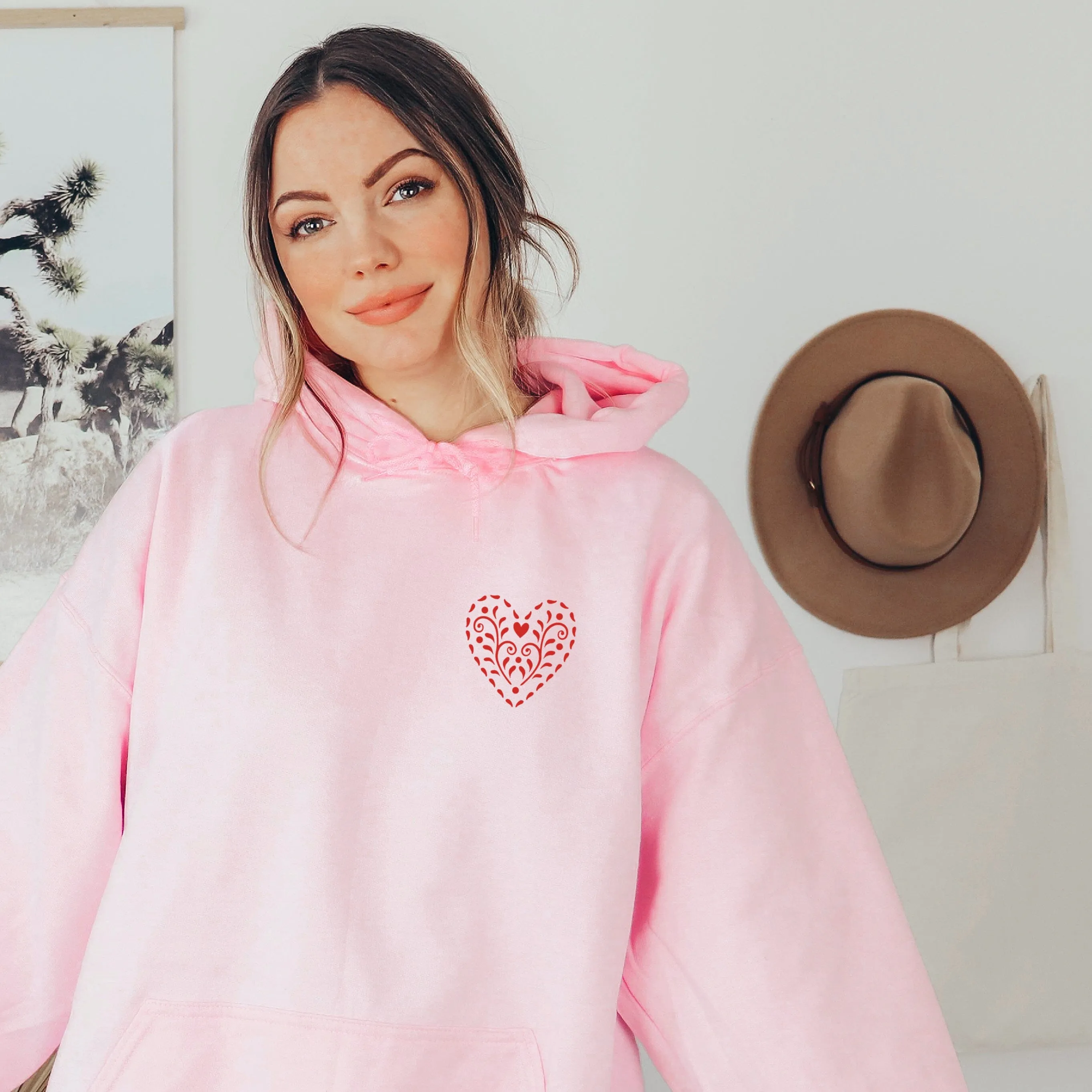 Swedish Heart Soft Pink Hooded Sweatshirt