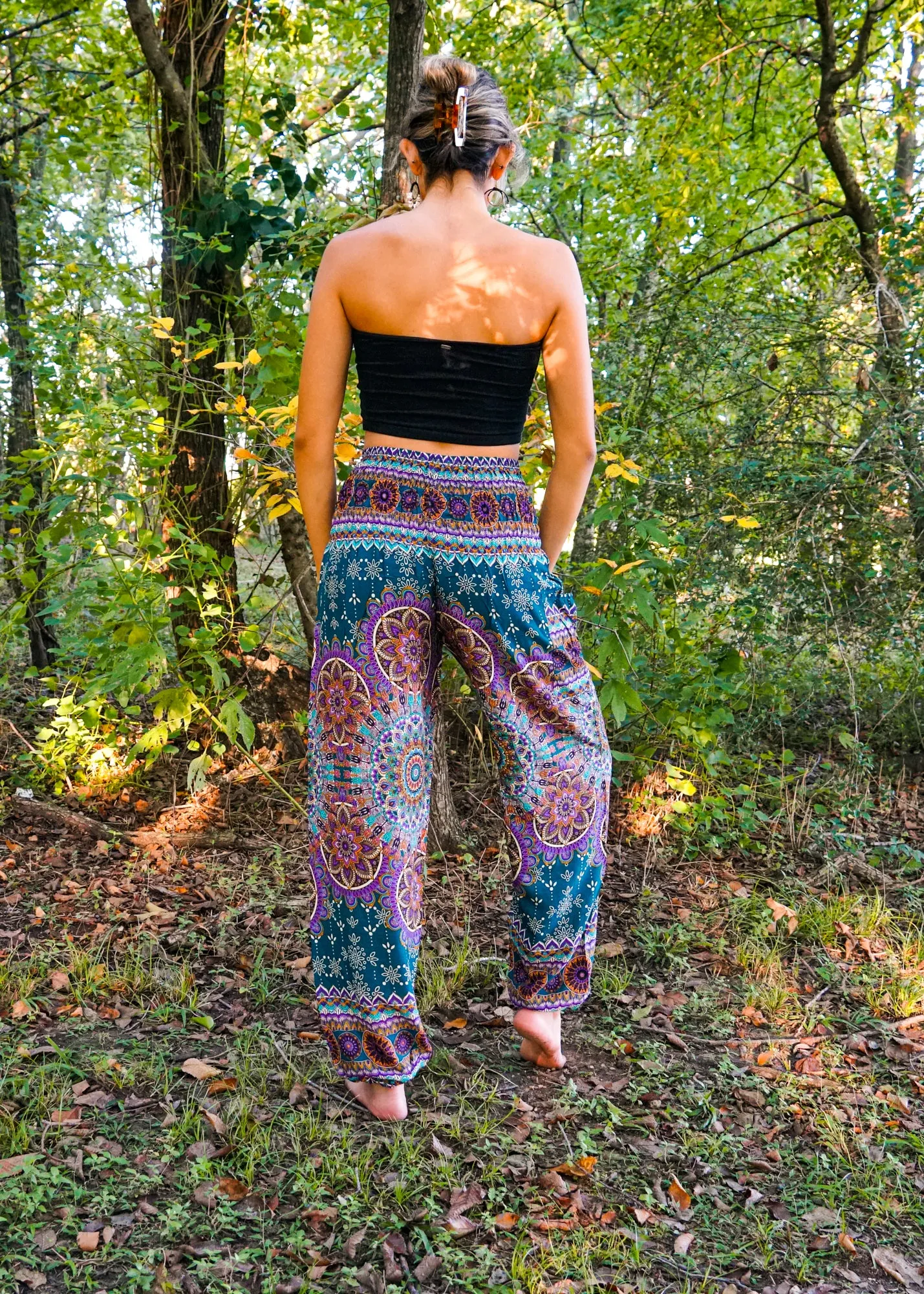 Teal Lotus Chakra Floral Harem Pants